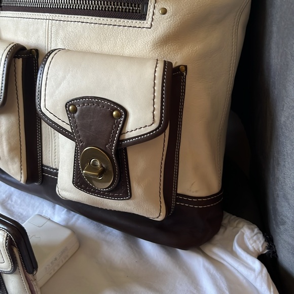 Coach Gigi Legacy Parchment-Dk Brown Spectator Vachetta Leather Tote+Wallet SET - Picture 4 of 14